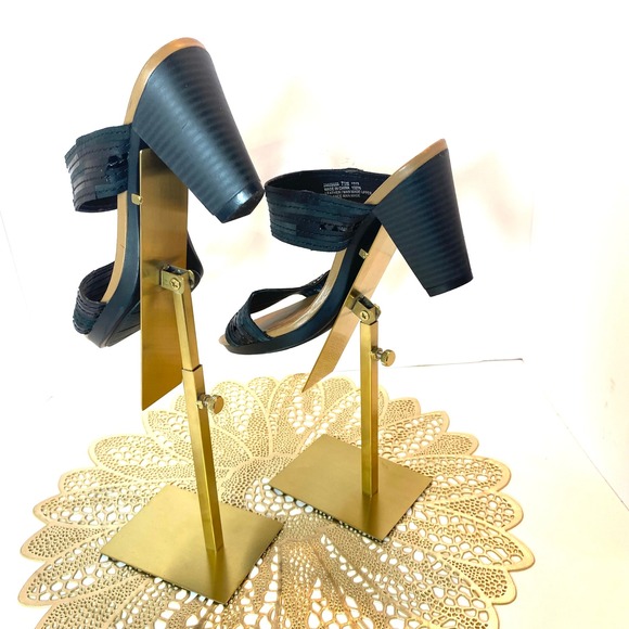 Clarks Womens Black Leather Two Strap Block Heel Slide Sandals Size 7.5M 13276 - Picture 4 of 8